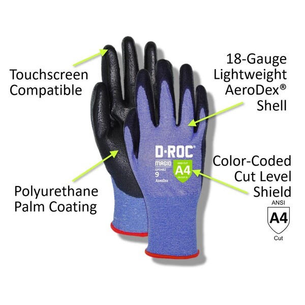 DROC GPD482 AeroDex Coated Work Glove  Cut Level A4 ShrinkWrapped For Vending Use